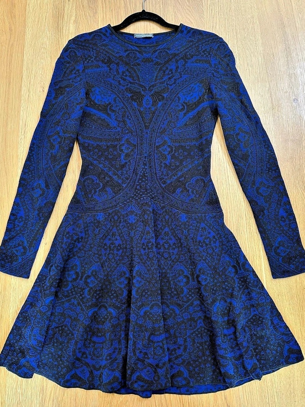 Alexander McQueen Silk Wool Baroque Jacquard Knit Fit & Flare Dress – M